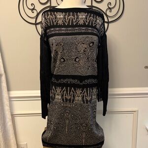 NWT Rara Avis by Iris Appel Black and Gray Long Sleeve Fringe Dress M